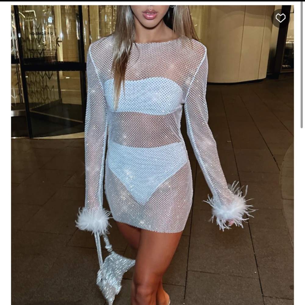 White fox disco inferno long sleeve mini dress S/M